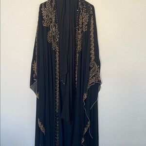 Embroidered Black Draped Abaya with Gold Beading